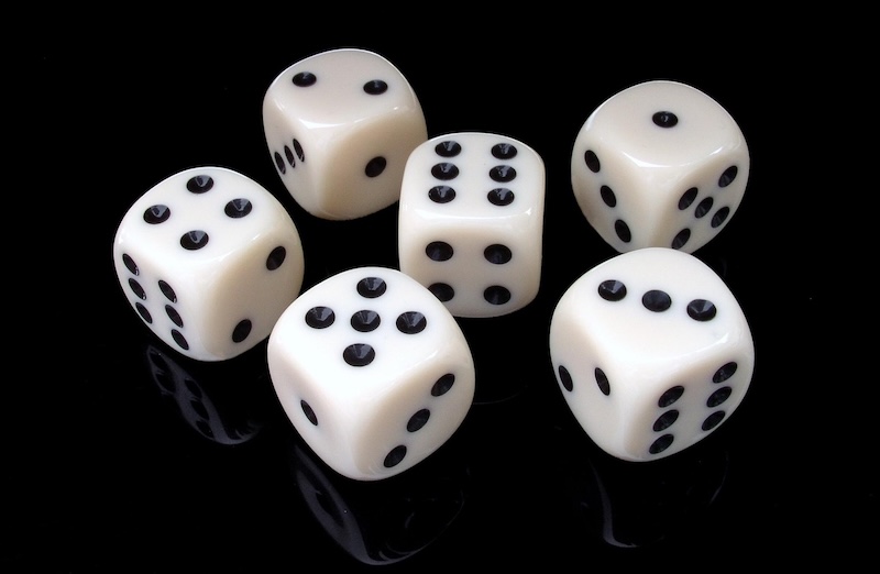 Six dice rolled randomly